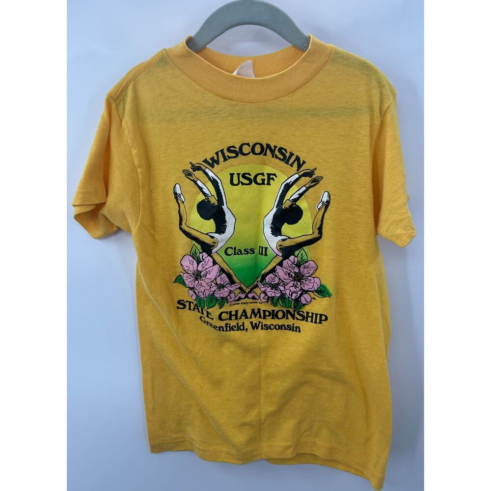 Vtg 80s Wisconsin Gymnastics State Championship T Shirt Girl Single Stitch XS